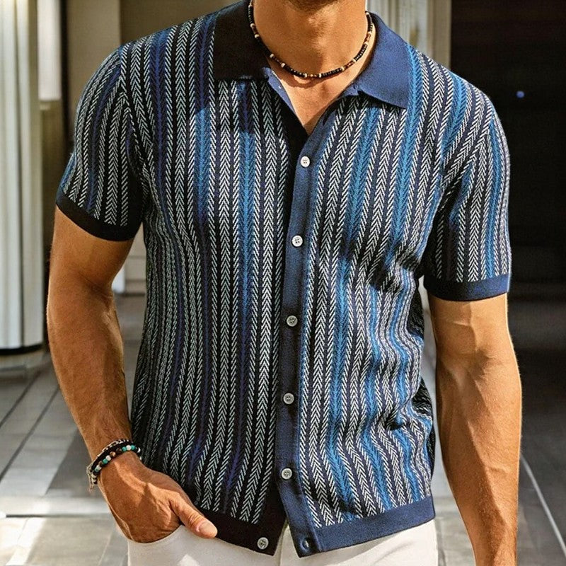 Alban - Men's Striped Knit Camp Shirt