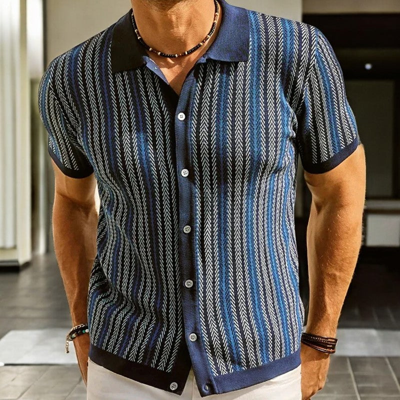 Alban - Men's Striped Knit Camp Shirt