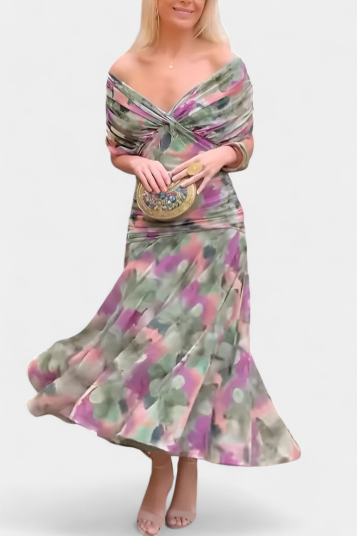 Noor - Women's Floral Pleated V-Neck Maxi Dress