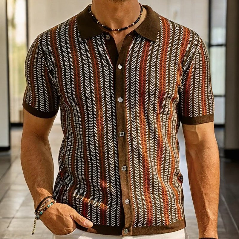 Alban - Men's Striped Knit Camp Shirt