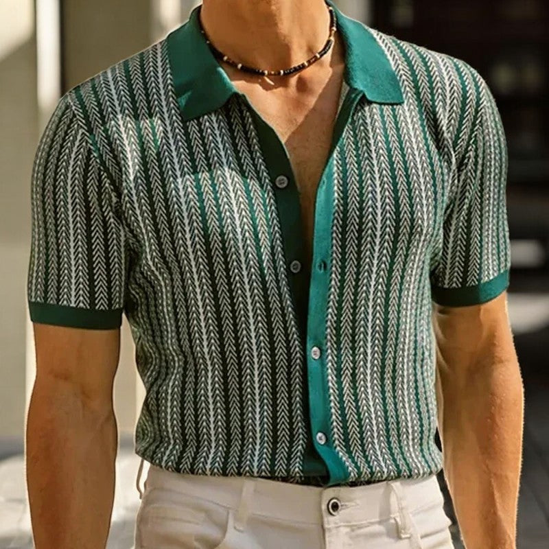 Alban - Men's Striped Knit Camp Shirt