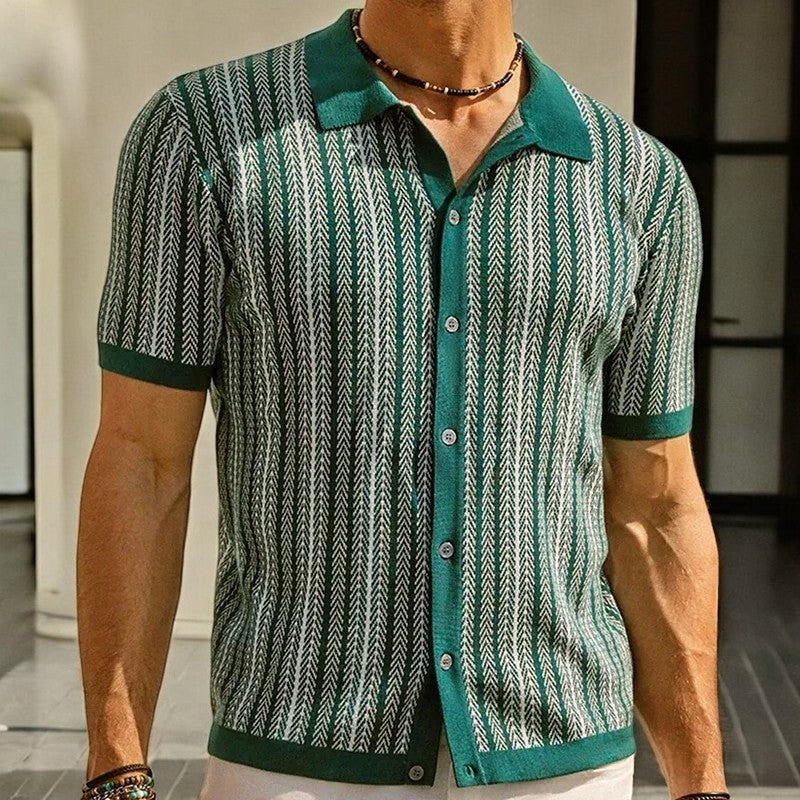 Alban - Men's Striped Knit Camp Shirt