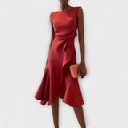 Hera - Women's Sleeveless Asymmetric Drape Midi Dress