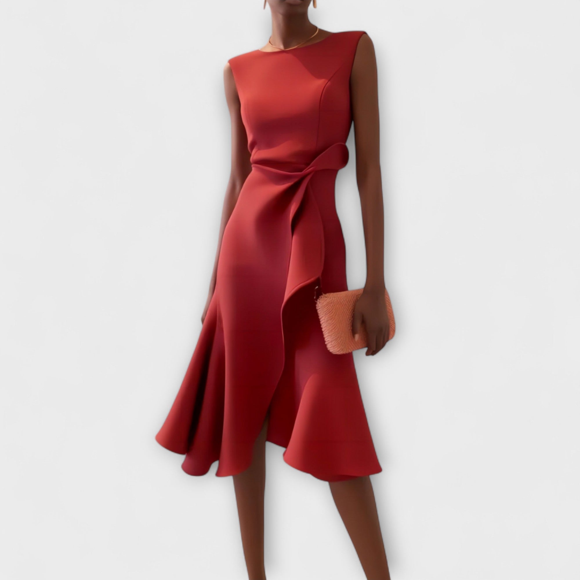 Hera - Women's Sleeveless Asymmetric Drape Midi Dress