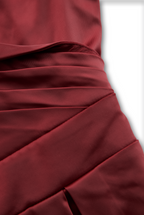 Women's Black Satin Midi Dress - Notched Shawl Collar A-Line with Pockets