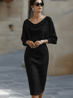 Women's White Draped Batwing Midi Dress - Knit Bodycon