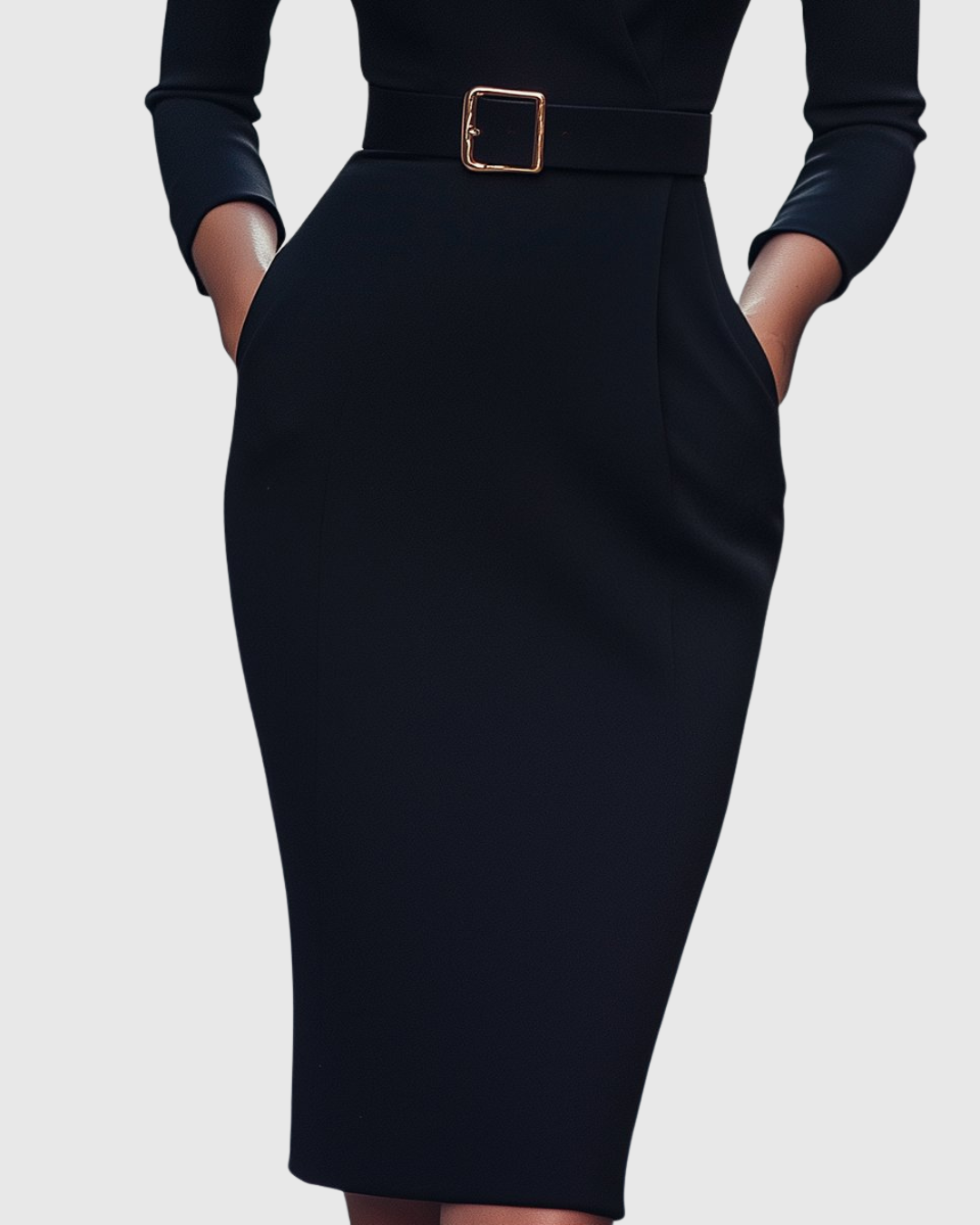 Maya - Women's Mock Wrap V-Neck 3/4 Sleeve Midi Dress