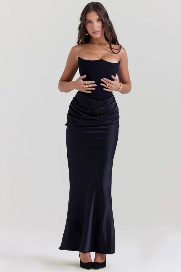 Sloane - Women's Strapless Corset Satin Maxi Dress