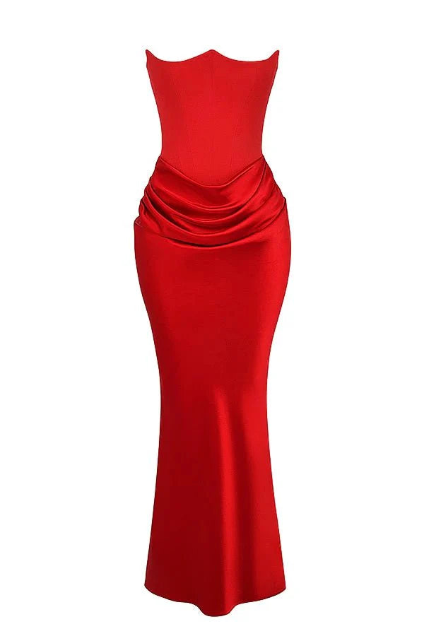 Sloane - Women's Strapless Corset Satin Maxi Dress