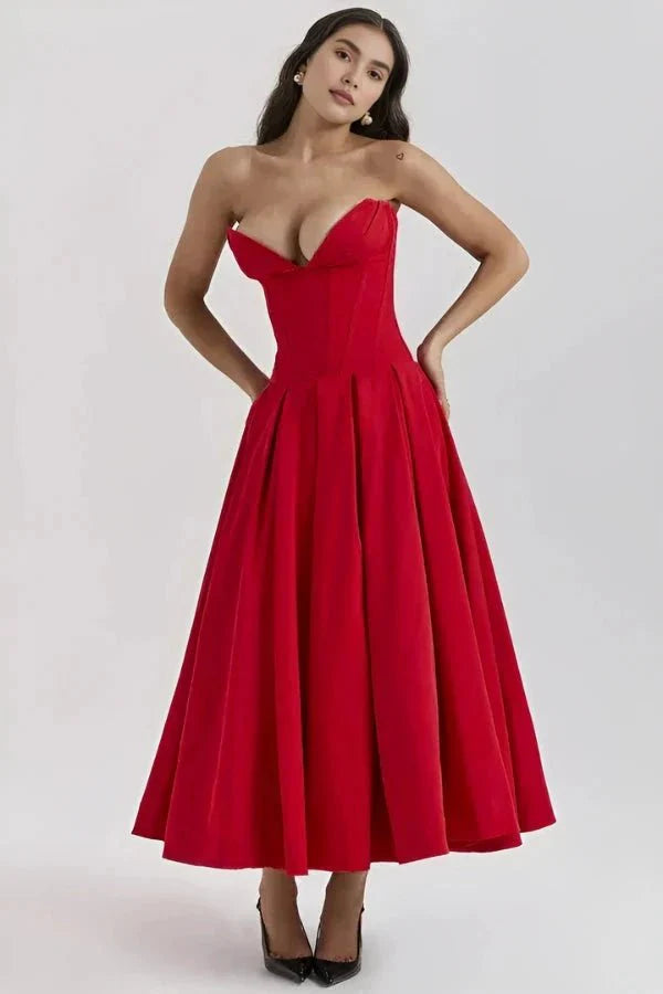 Laarni - Women's Strapless Corset Midi Dress