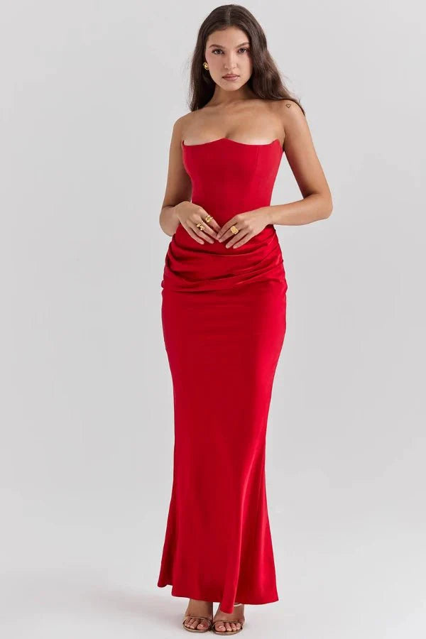 Sloane - Women's Strapless Corset Satin Maxi Dress