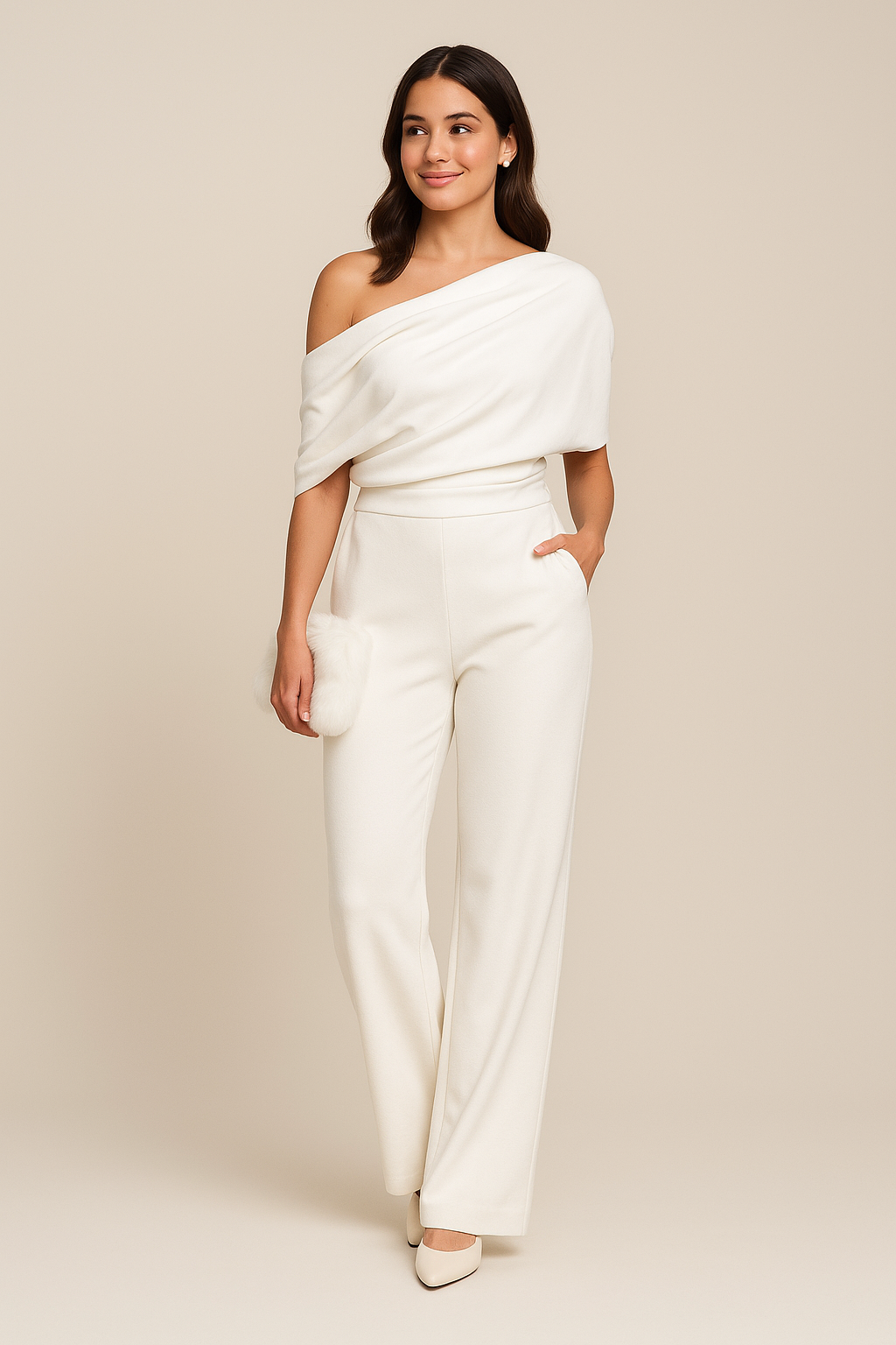 Jovina - Women's One-Shoulder Wide-Leg Jumpsuit