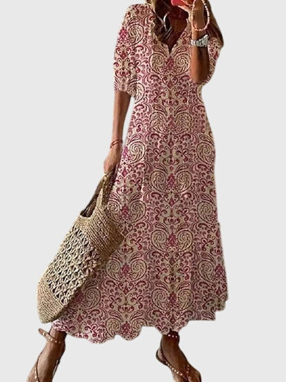Ivy - Women's Boho Floral V-Neck Maxi Dress