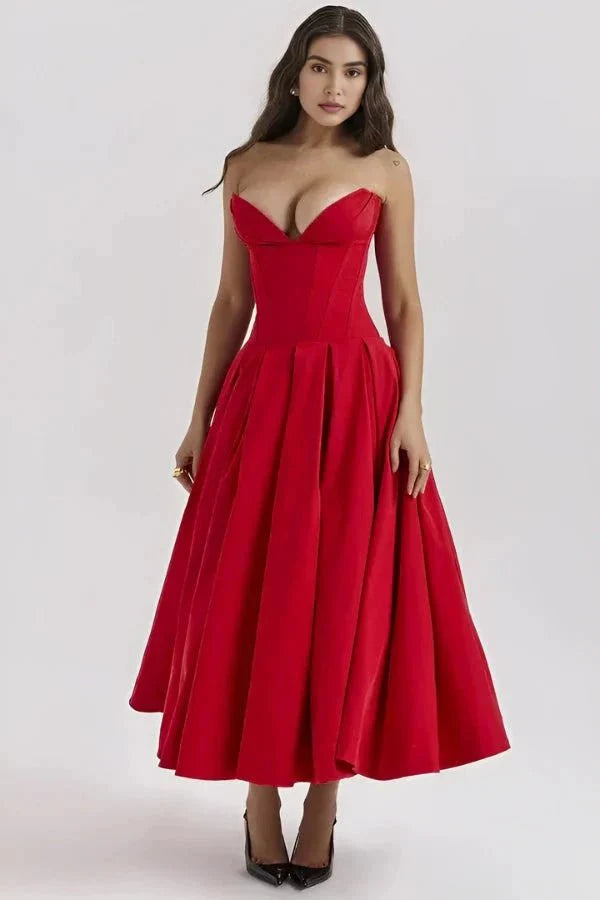Laarni - Women's Strapless Corset Midi Dress