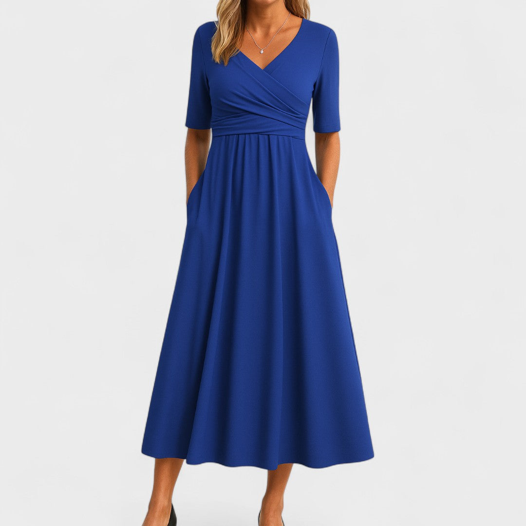 Opal - Women's Surplice V-Neck Pleated Midi Dress
