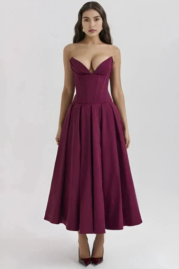 Laarni - Women's Strapless Corset Midi Dress
