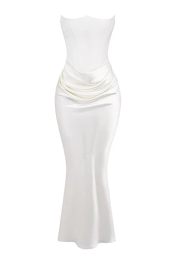 Sloane - Women's Strapless Corset Satin Maxi Dress