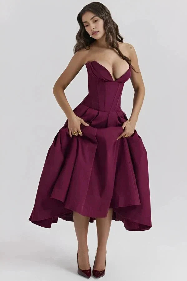 Laarni - Women's Strapless Corset Midi Dress