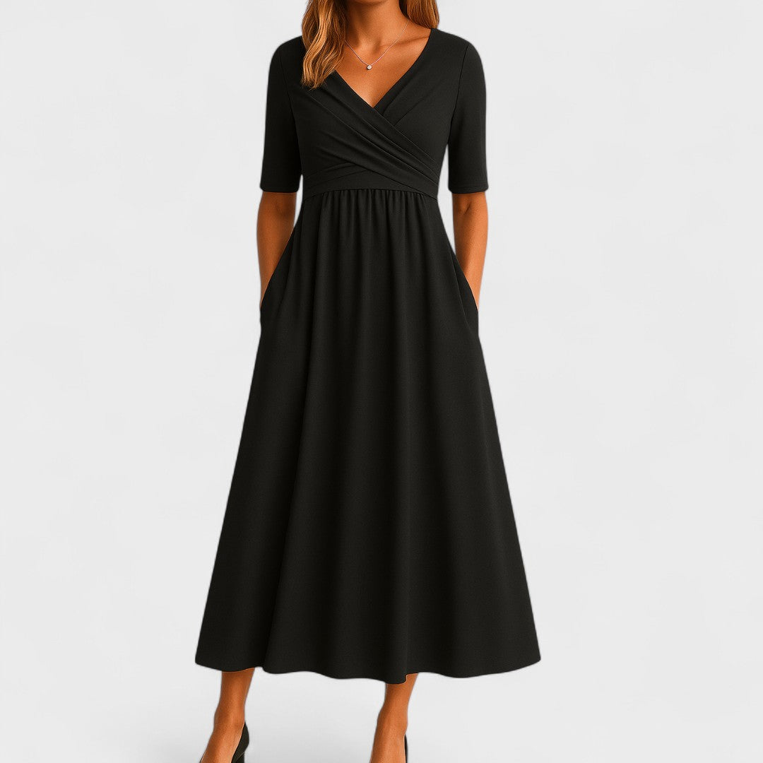 Opal - Women's Surplice V-Neck Pleated Midi Dress