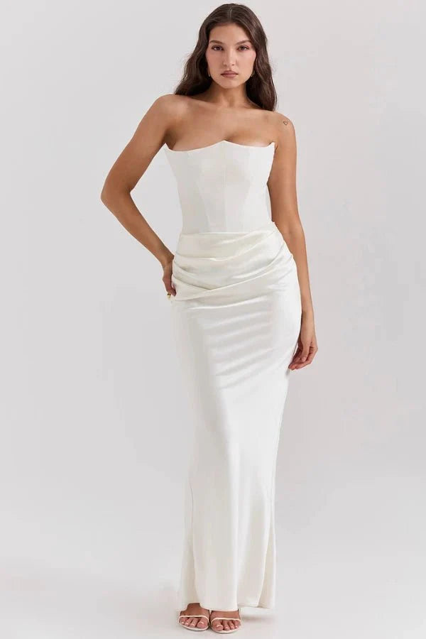 Sloane - Women's Strapless Corset Satin Maxi Dress