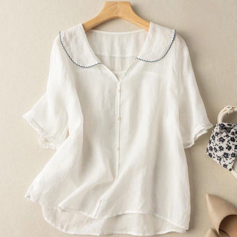 Women's Vintage Blouse - Button Detail Long Sleeve Blouse