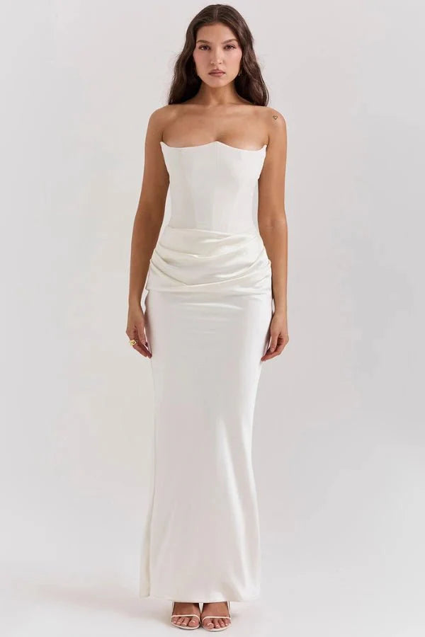 Sloane - Women's Strapless Corset Satin Maxi Dress