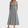 Opal - Women's Surplice V-Neck Pleated Midi Dress