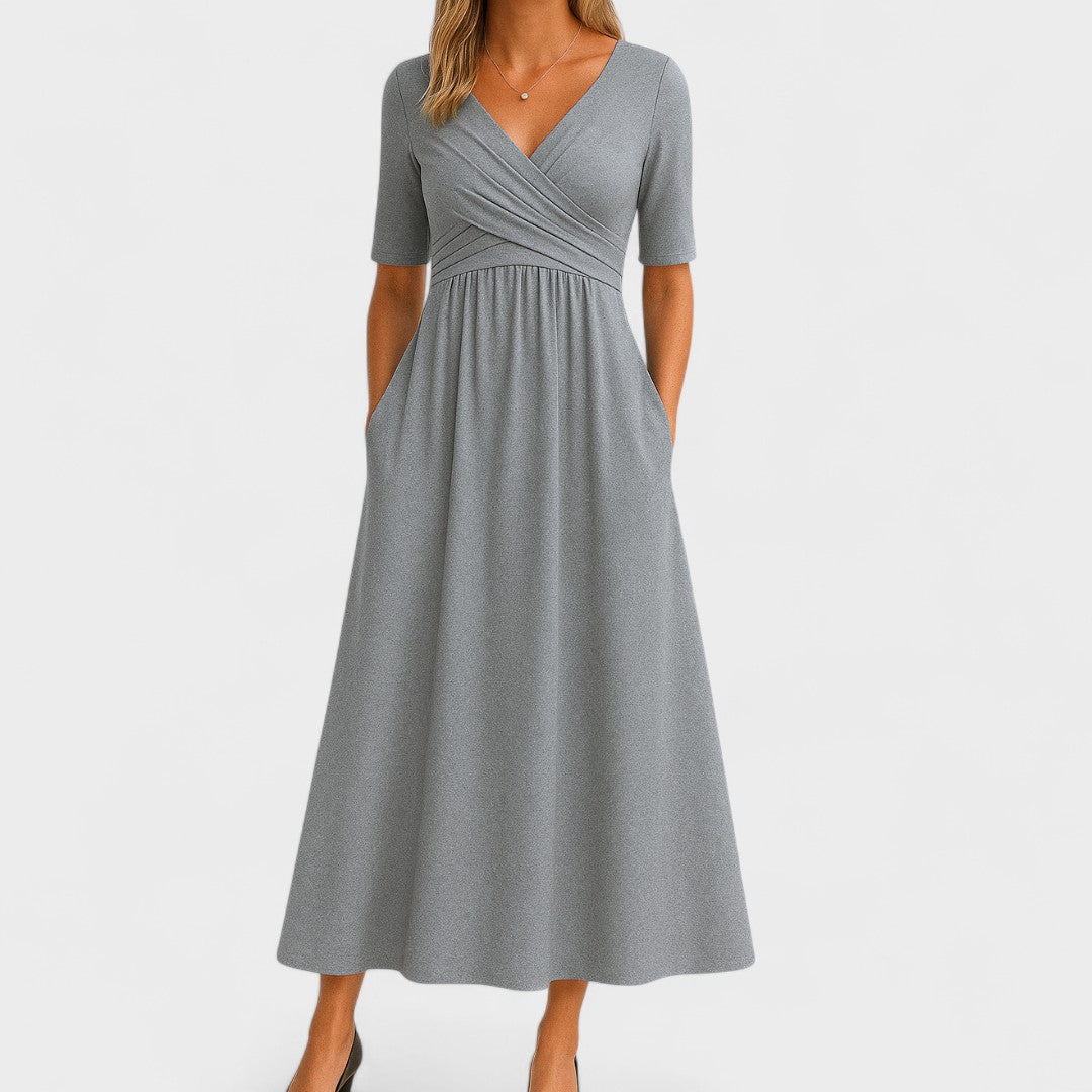 Opal - Women's Surplice V-Neck Pleated Midi Dress