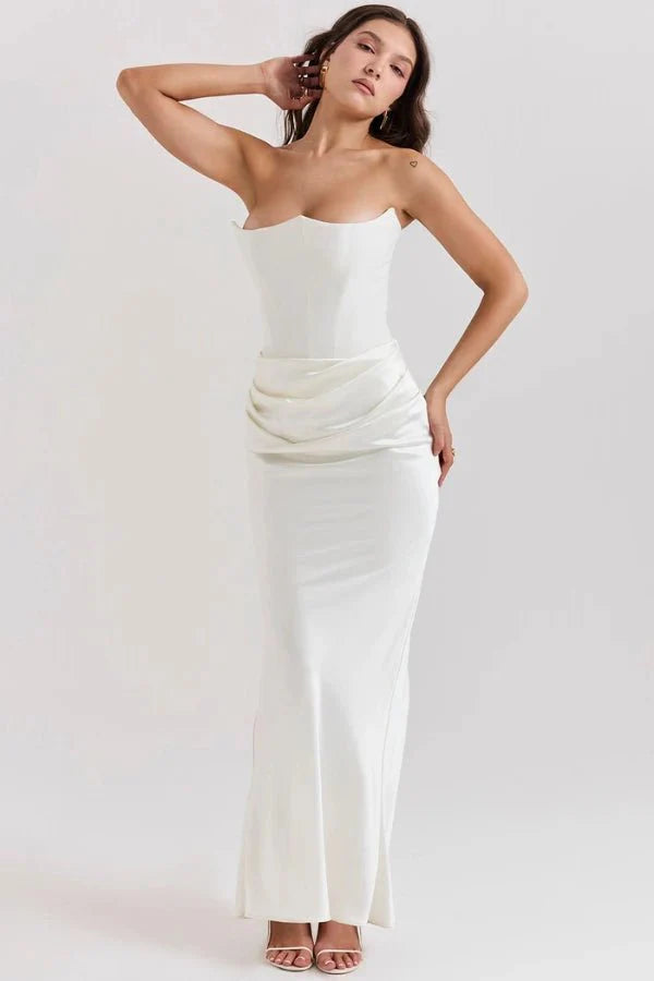Sloane - Women's Strapless Corset Satin Maxi Dress