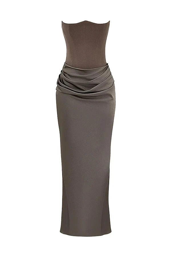 Sloane - Women's Strapless Corset Satin Maxi Dress