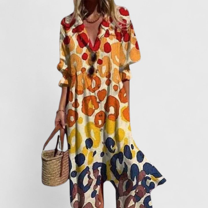 Cleo - Women's Boho Floral Print Midi Dress