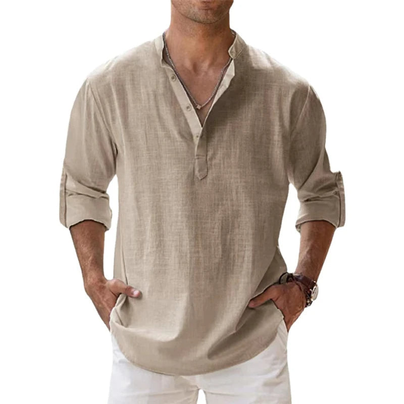 Men's Linen-Blend Henley Shirt
