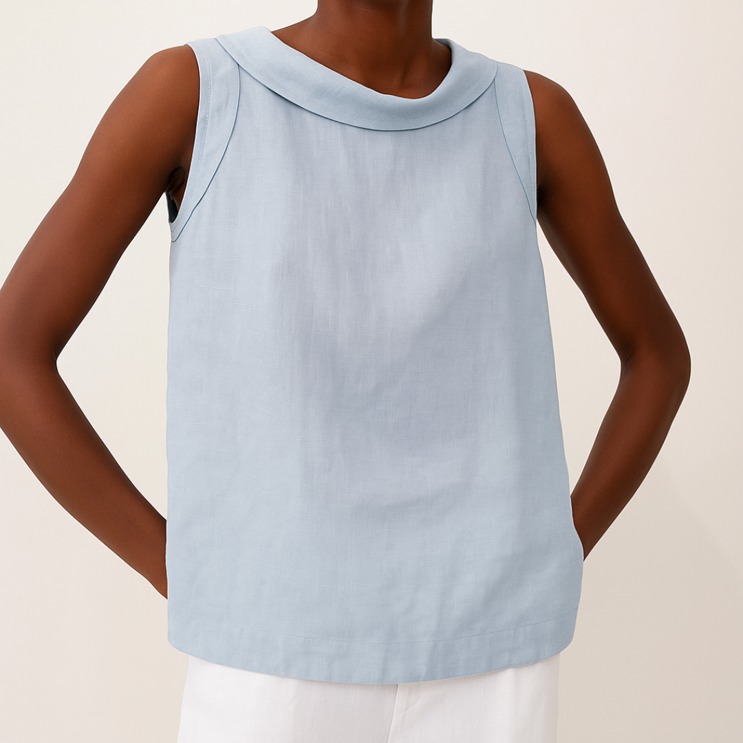 Women's Sleeveless Roll Collar Top - Casual Summer Top