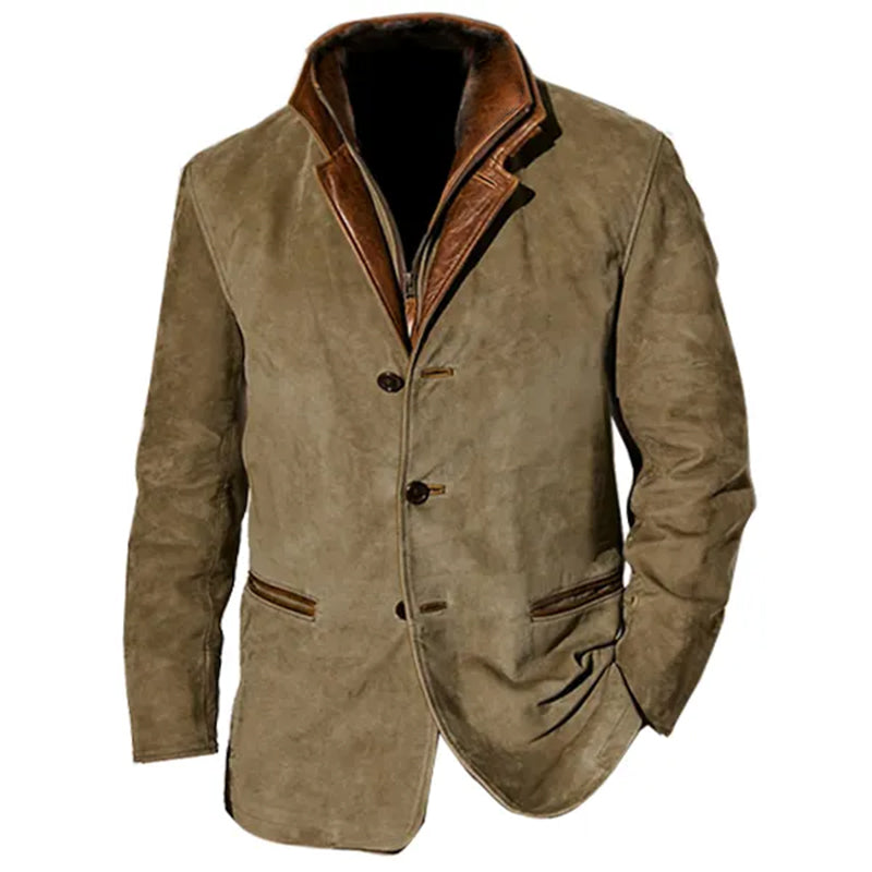Men's Suede Layered-Collar Blazer Jacket