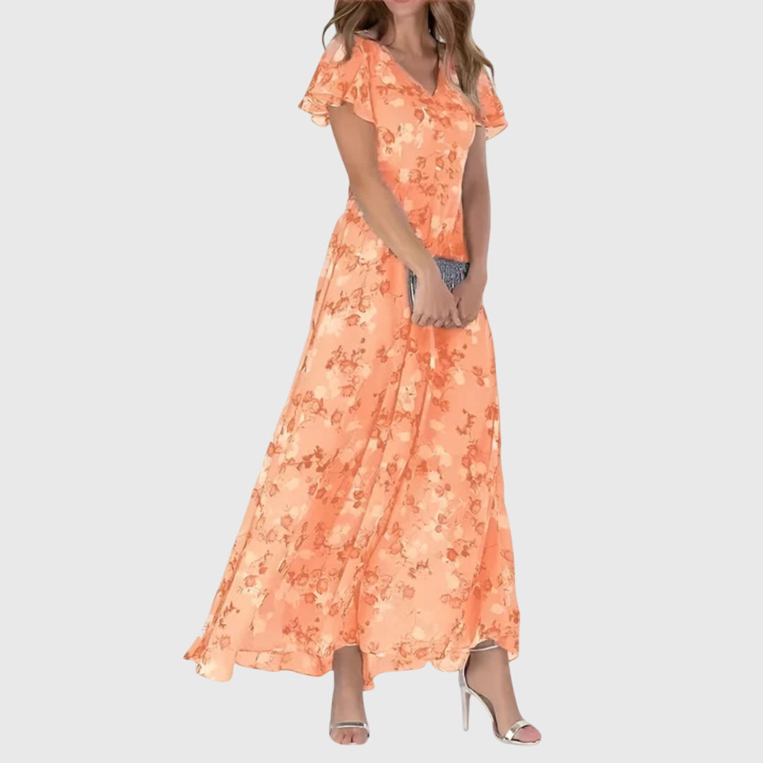 Kaia - Women's Floral Flowy V-Neck Maxi Dress