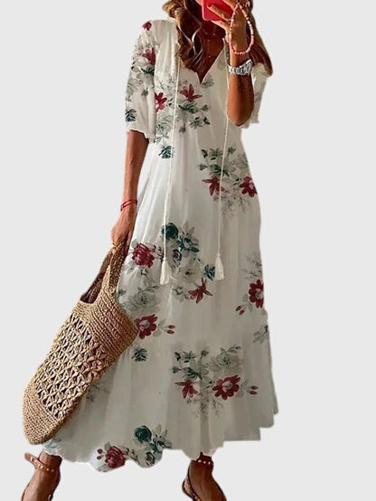 Ivy - Women's Boho Floral V-Neck Maxi Dress