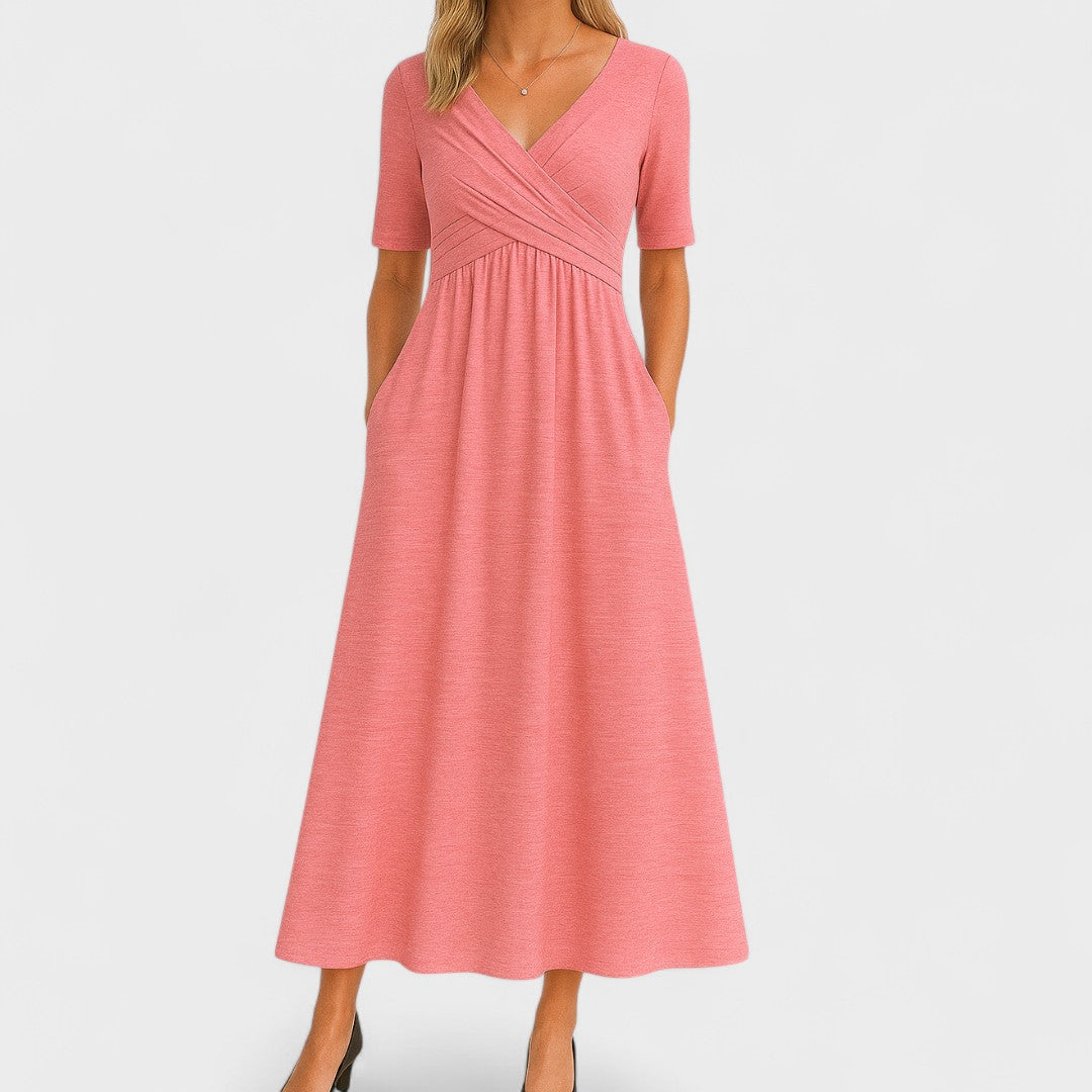 Opal - Women's Surplice V-Neck Pleated Midi Dress
