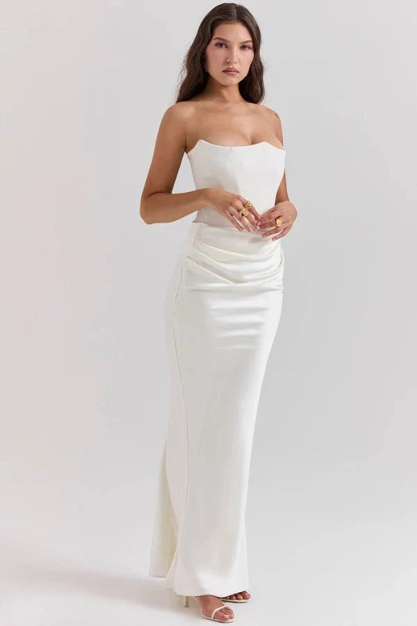 Sloane - Women's Strapless Corset Satin Maxi Dress