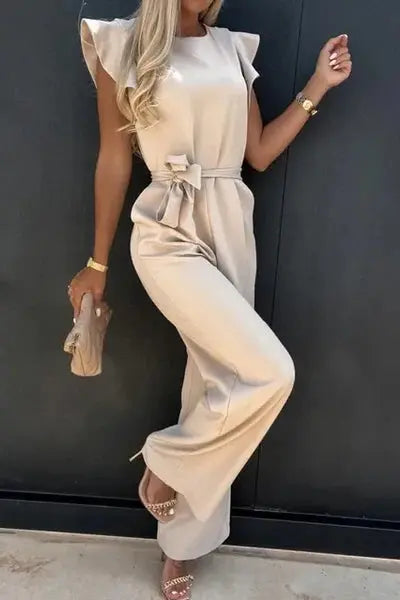 Adriana - Women's Ruffle Sleeve Belted Jumpsuit