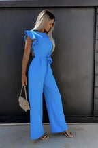 Adriana - Women's Ruffle Sleeve Belted Jumpsuit