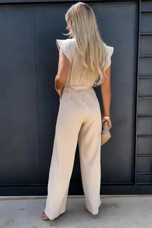 Adriana - Women's Ruffle Sleeve Belted Jumpsuit