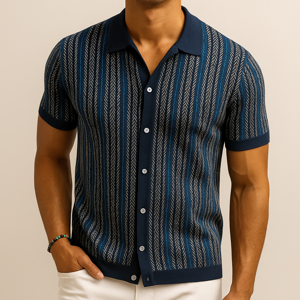 Alban - Men's Striped Knit Camp Shirt