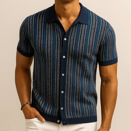 Alban - Men's Striped Knit Camp Shirt