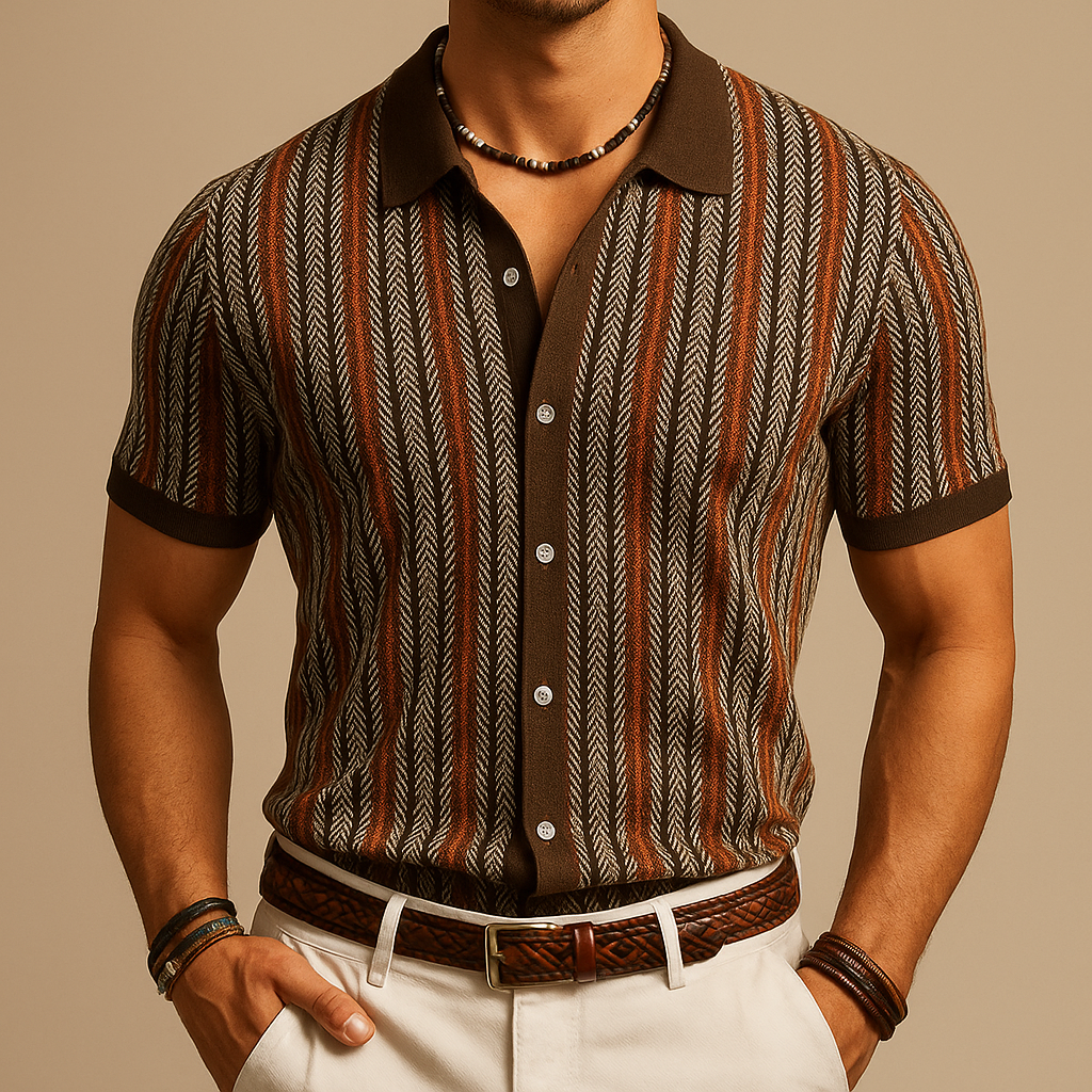 Alban - Men's Striped Knit Camp Shirt