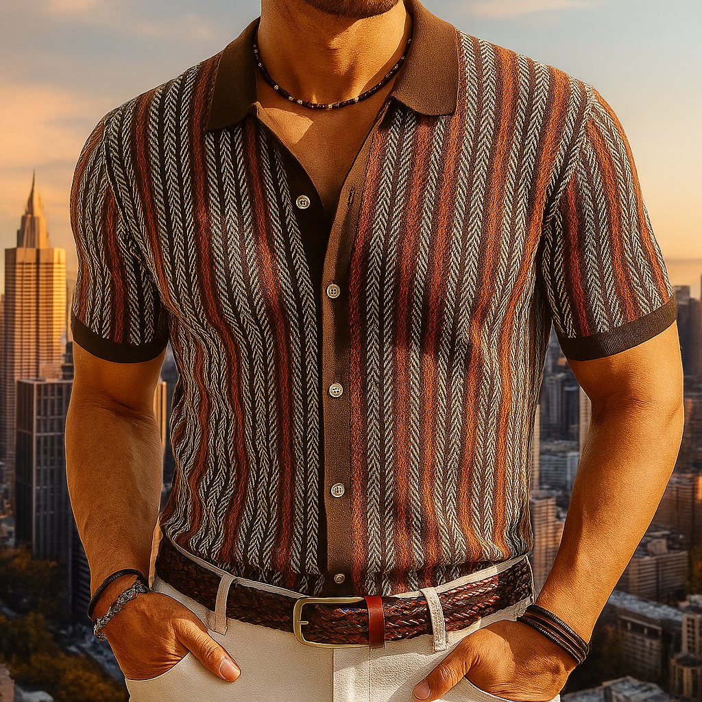 Alban - Men's Striped Knit Camp Shirt