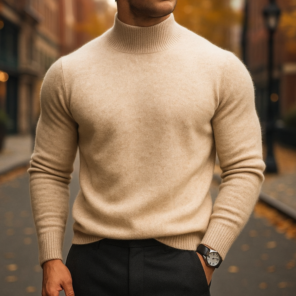 Leriano - Men's Fine-Knit Mock-Neck Sweater