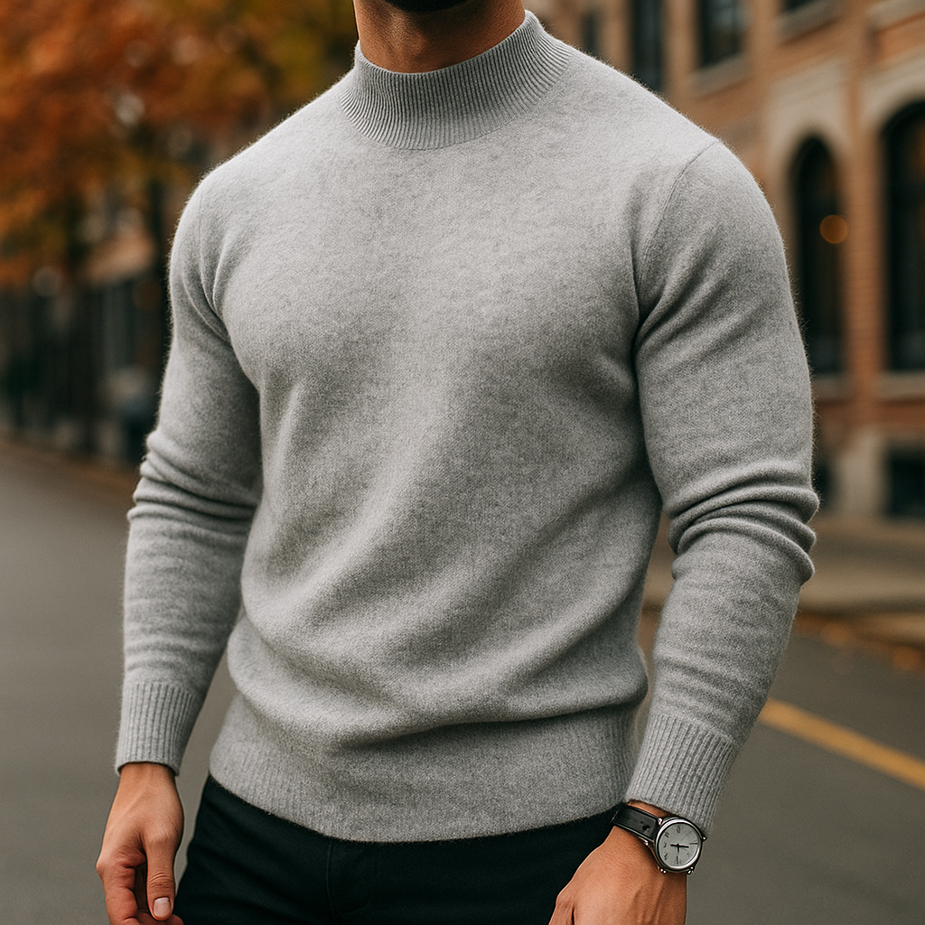 Leriano - Men's Fine-Knit Mock-Neck Sweater