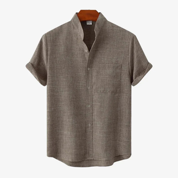 Leandro - Men's Band Collar Linen Shirt