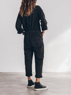 Women's Sage Green Utility Jumpsuit - Long Sleeve Button-Front
