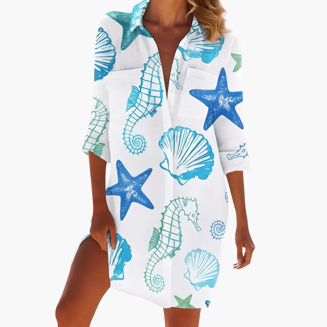 Women's Floral Long Sleeve Button-Front Shirt Dress